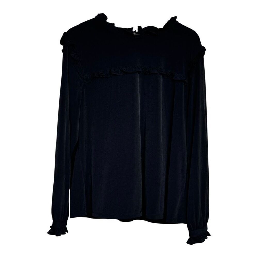 Karl‎ Lagerfeld Women's Shirt Top Black Ruffle Long Sleeve Blouse Size X-Large